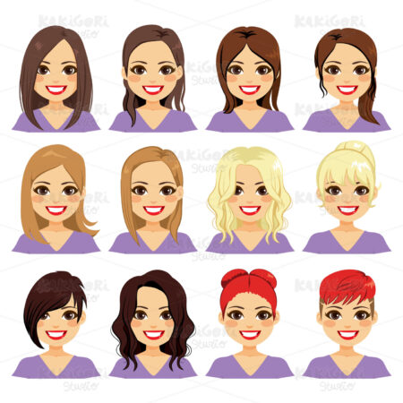 Beauty Color Hairstyle Woman Set Clipart Vector Illustration 04777