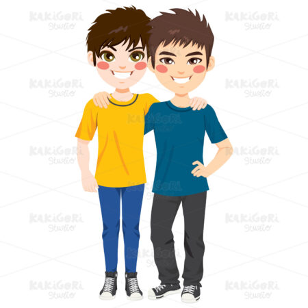 Best Friends Boys Clipart Vector Illustration 03262