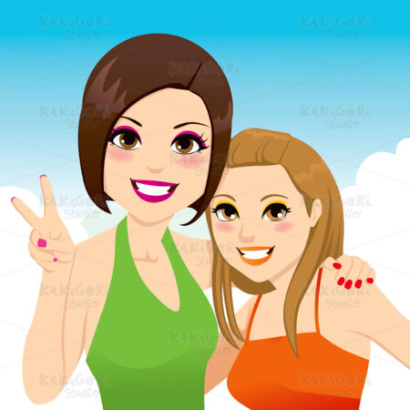 Best Friends Girls Clipart Vector Illustration 00888