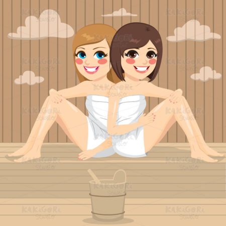 Best Friends Sauna Clipart Vector Illustration 03258