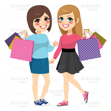 Best Friends Shopping Clipart Vector Illustration 03314