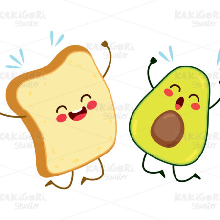 Best Friends Toast Avocado Characters Clipart Vector Illustration 05005