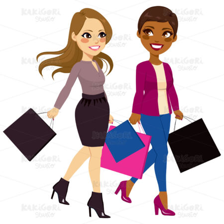 Best Friends Women Shopping Clipart Vector Illustration 02419