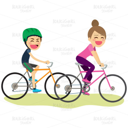 Bicycle Son And Mother Clipart Vector Illustration 03749