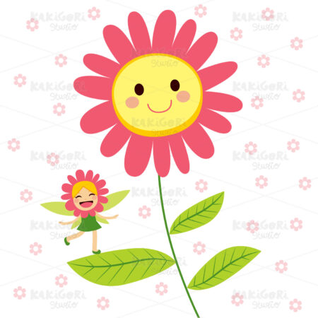 Big Flower And Little Fairy Clipart Vector Illustration 02245