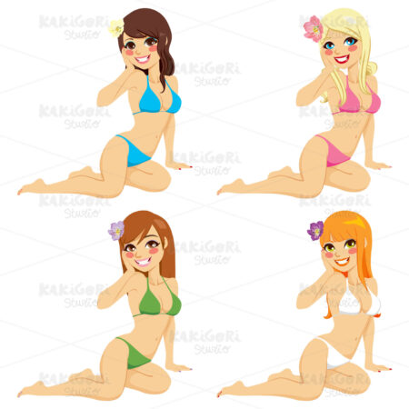 Bikini Pin-up Women Clipart Vector Illustration 01430