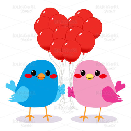 Birds Love Heart Balloons Clipart Vector Illustration 01042