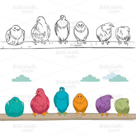 Birds Perched On Branch Clipart Vector Illustration 01950