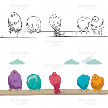 Birds Resting On Branch Clipart Vector Illustration 01951