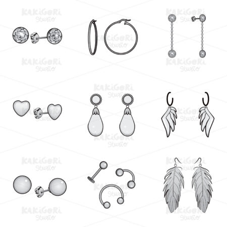 Black And White Earrings Set Clipart Vector Illustration 01591