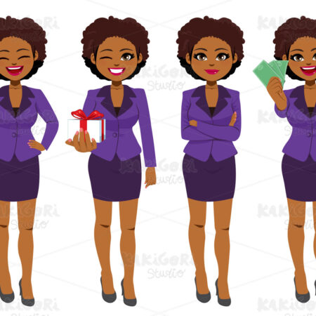 Black Businesswoman Set Collection Standing Clipart Vector Illustration 04921