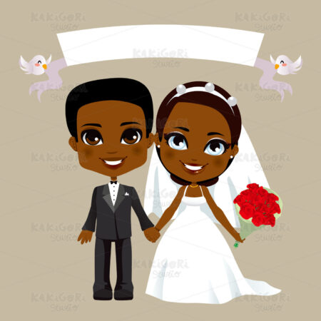 Black Couple Wedding Clipart Vector Illustration 01077