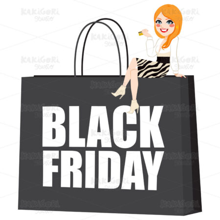 Black Friday Bag Girl Clipart Vector Illustration 03155