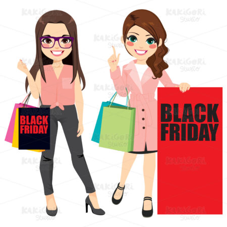 Black Friday Fashion Girls Clipart Vector Illustration 04468