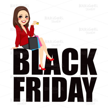 Black Friday Sitting Woman Text Clipart Vector Illustration 03125