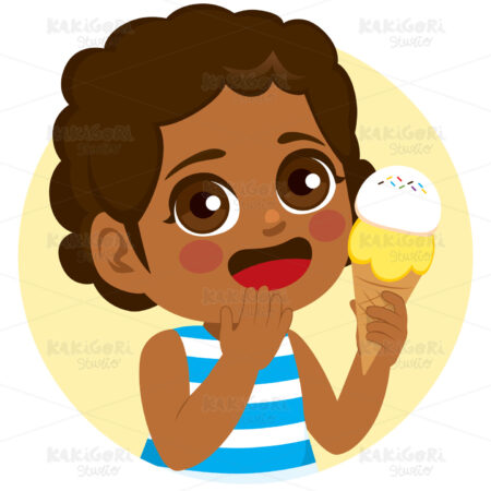 Black Girl Sweet Ice Cream Clipart Vector Illustration 04909