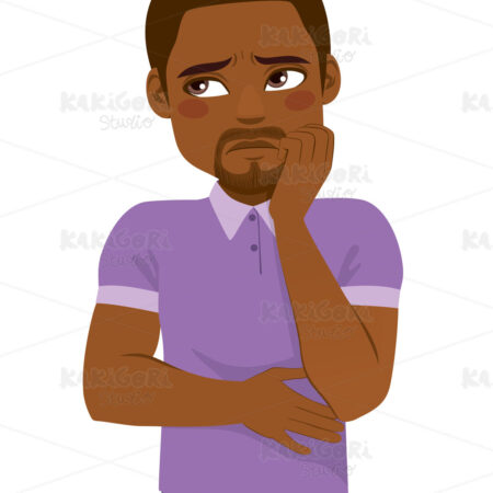 Black Man Concerned Face Expression Clipart Vector Illustration 05102