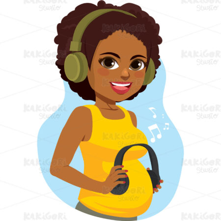 Black Pregnant Woman Enjoying Music Clipart Vector Illustration 05083