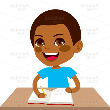 Black Student Boy Writing Clipart Vector Illustration 01751