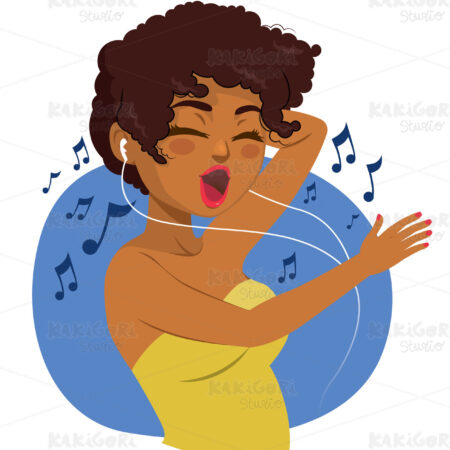 Black Teenager Woman Listening Music Clipart Vector Illustration 05075