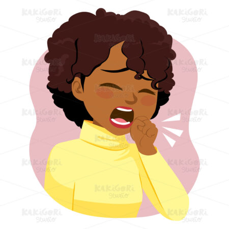 Black Woman Coughing Ill Clipart Vector Illustration 04289