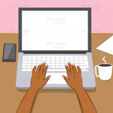 Black Woman Hands Laptop Clipart Vector Illustration 04557