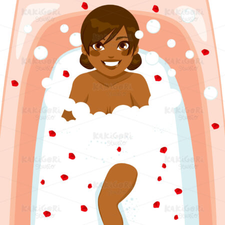 Black Woman Petal Roses Bath Clipart Vector Illustration 01734