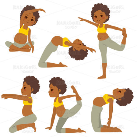 Black Yoga Pregnant Woman Poses Clipart Vector Illustration 05124