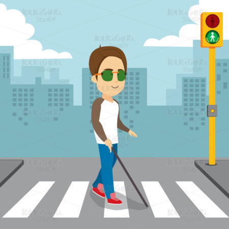 Blind Man Walking Pedestrian Crossing Clipart Vector Illustration 04709