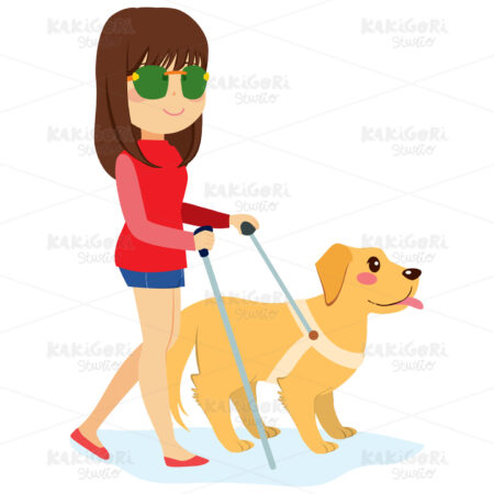 Blind Woman With Dog Clipart Vector Illustration 03638