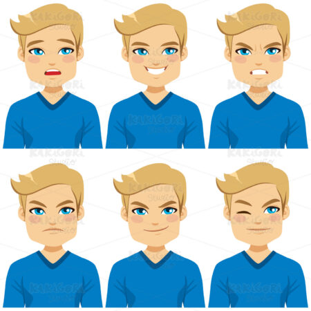 Blond Man Face Expressions Clipart Vector Illustration 04308