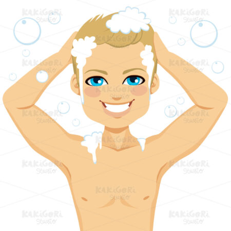 Blond Man Washing Hair Clipart Vector Illustration 01740