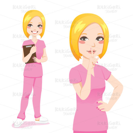 Blond Nurse Silence Sign Clipart Vector Illustration 00793