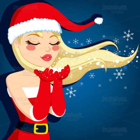 Blonde Blowing Christmas Magic Clipart Vector Illustration 01195