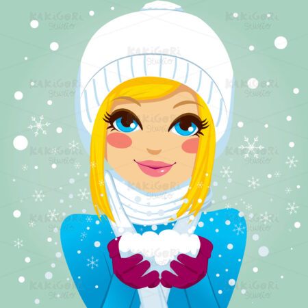 Blonde Blowing Snowflakes Clipart Vector Illustration 01336