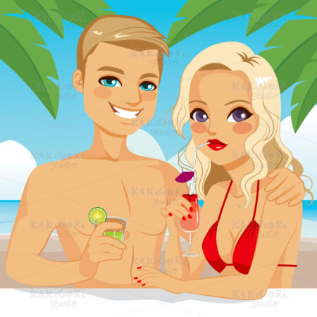 Blonde Couple Drinking Cocktail Clipart Vector Illustration 02110