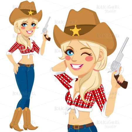 Blonde Cowgirl With Gun Clipart Vector Illustration 02086
