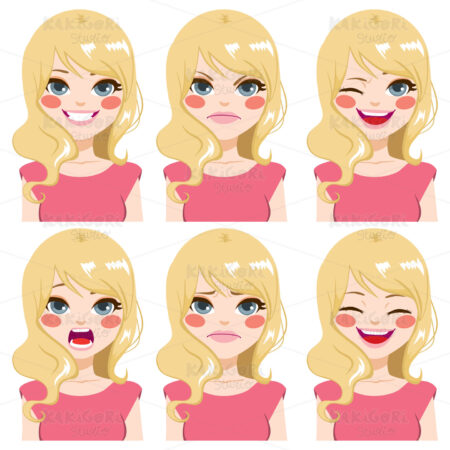 Blonde Girl Face Expressions Clipart Vector Illustration 03470