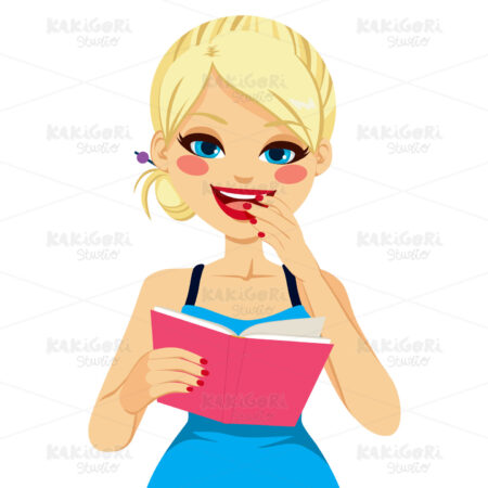 Blonde Girl Reading Happy Clipart Vector Illustration 02052