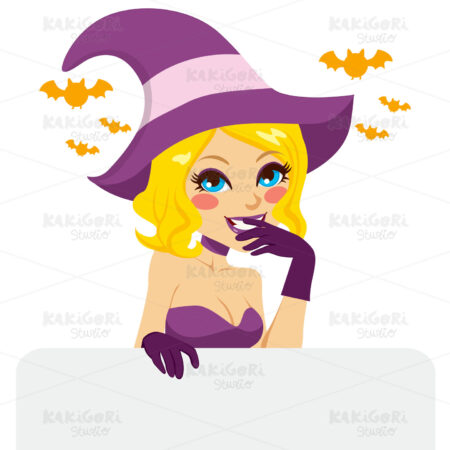 Blonde Halloween Witch Clipart Vector Illustration 01164