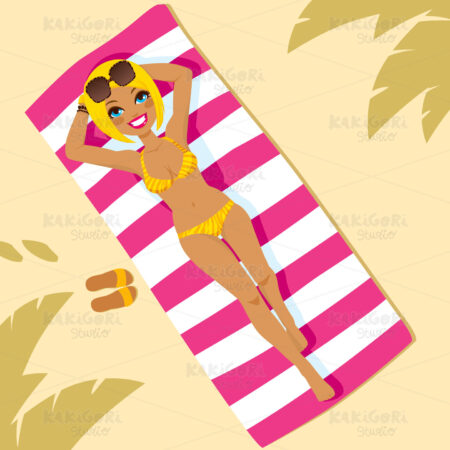 Blonde Lying on Beach Clipart Vector Illustration 01454