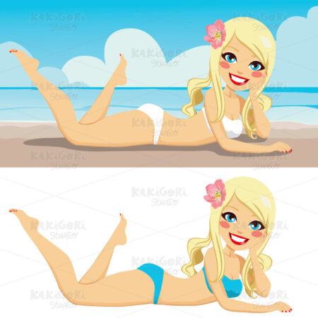 Blonde Lying On The Beach Clipart Vector Illustration 01428