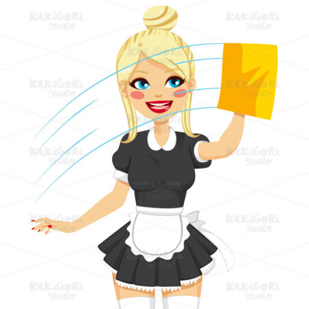 Blonde Maid Cleaning Window Clipart Vector Illustration 02026