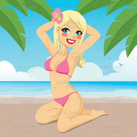 Blonde Pinup On Beach Clipart Vector Illustration 01431