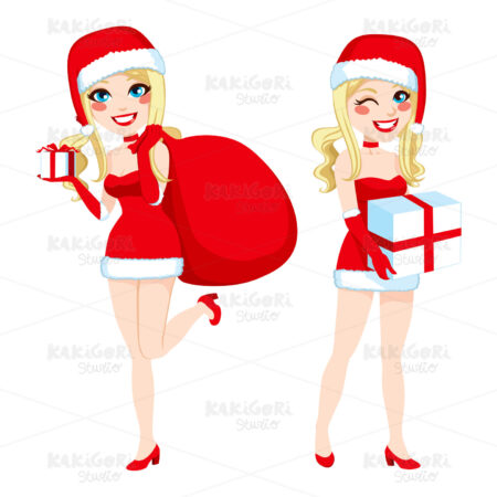 Blonde Santa Woman Presents Clipart Vector Illustration 01874