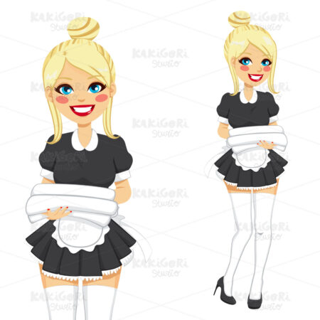 Blonde Sexy Maid Service Clipart Vector Illustration 02019