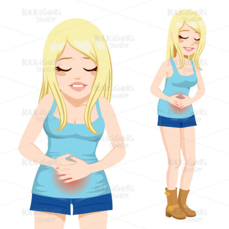 Blonde Stomach Pain Clipart Vector Illustration 01078