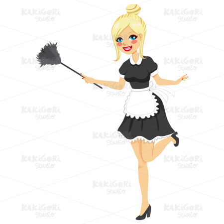 Blonde Vintage Maid Cleaning Clipart Vector Illustration 02016