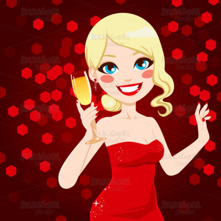 Blonde Woman Champagne Clipart Vector Illustration 01233