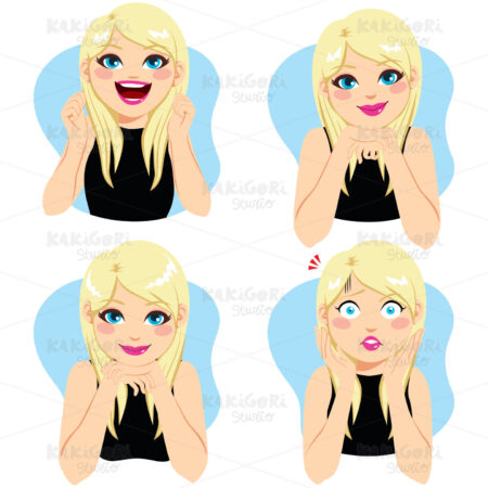 Blonde Woman Facial Expressions Clipart Vector Illustration 03928